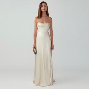 Fame and Partners Champagne Matte Satin dress size 12. Never worn or altered.